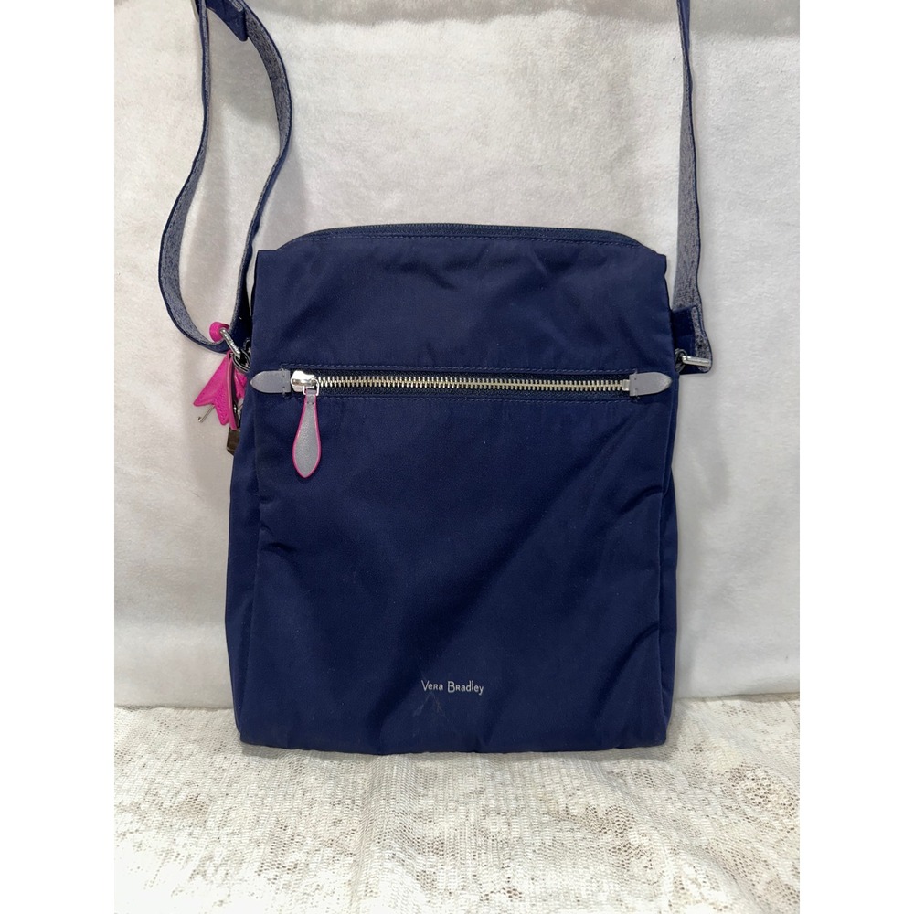 Vera Bradley Navy Blue Crossbody Bag‎ with Pink Accents and Signature Lining